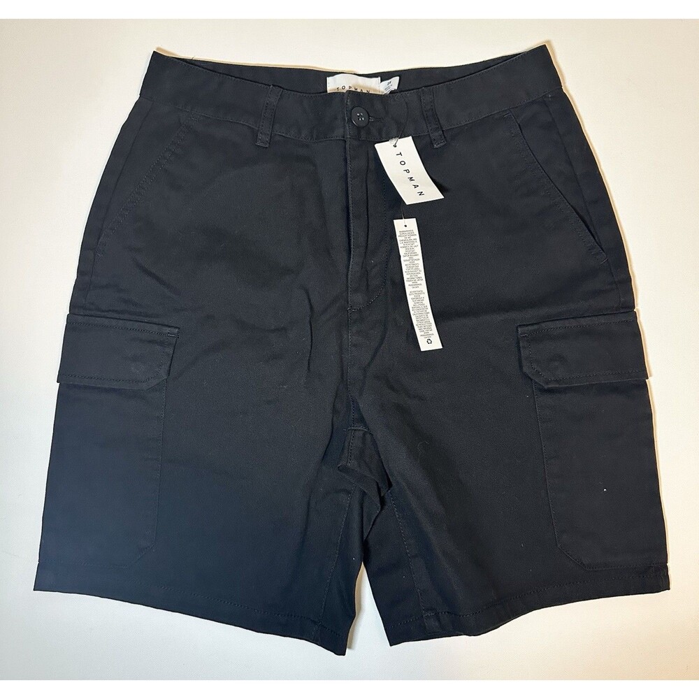 Asos Topman Black Cargo Shorts Twill Pockets Men's SIZE 28 NWT‎